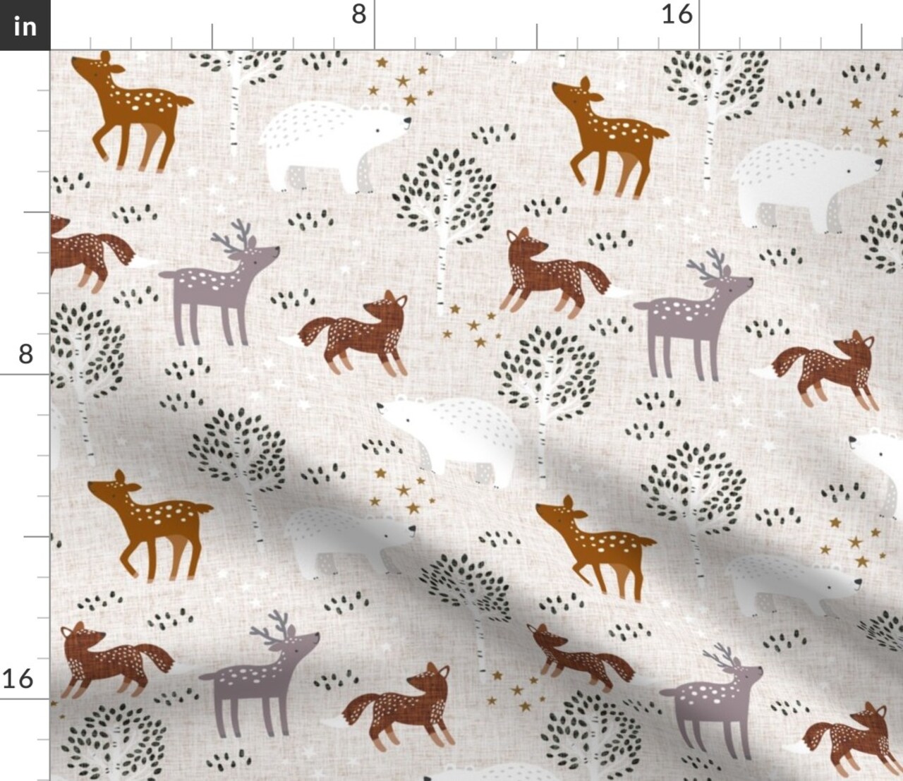 Woodland Trees Deer Bear Forest Reindeer Fox Animals Custom Printed Fabric by Spoonflower Various Fabrics by the Yard or Fat Quarter
